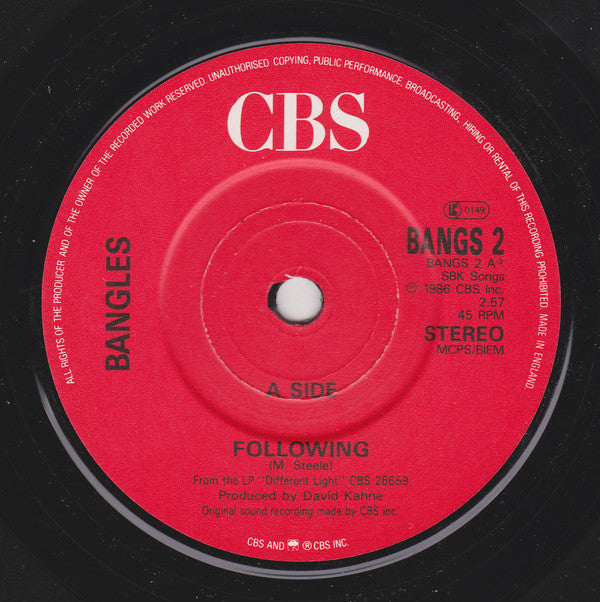 Bangles : Following (7", Single, Mat)