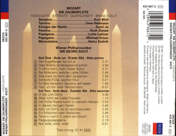 Wolfgang Amadeus Mozart - Uwe Heilmann, Ruth Ziesak, Michael Kraus, Sumi Jo, Kurt Moll, Wiener Philharmoniker, Georg Solti : Die Zauberflöte • Highlight • Extraits • Querschnitt (CD, Comp, RE, RP, PMD)