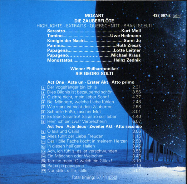 Wolfgang Amadeus Mozart - Uwe Heilmann, Ruth Ziesak, Michael Kraus, Sumi Jo, Kurt Moll, Wiener Philharmoniker, Georg Solti : Die Zauberflöte • Highlight • Extraits • Querschnitt (CD, Comp, RE, RP, PMD)