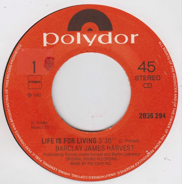 Barclay James Harvest : Life Is For Living (7", Single)