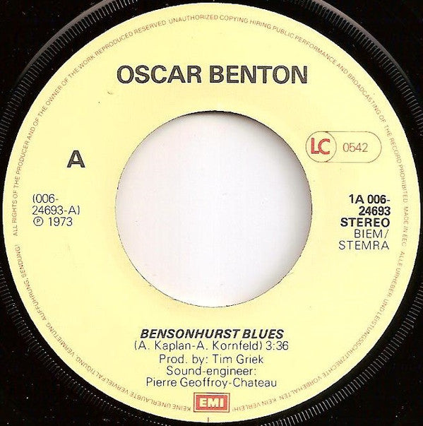 Oscar Benton : Bensonhurst Blues (7", RE)