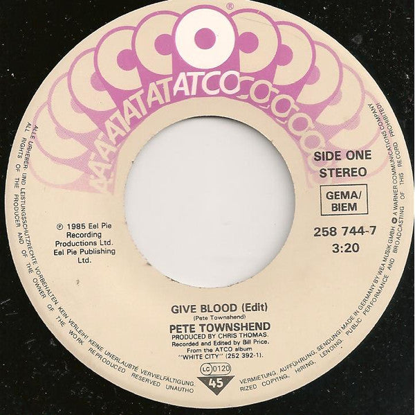 Pete Townshend : Give Blood (7", Single)