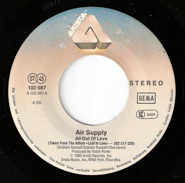 Air Supply : All Out Of Love / Old Habits Die Hard (7", Single)