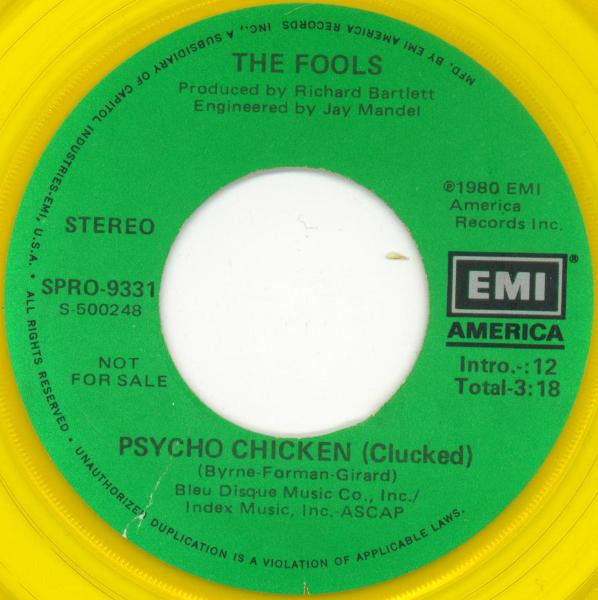 The Fools : Psycho Chicken (7", Single, Promo, Yel)