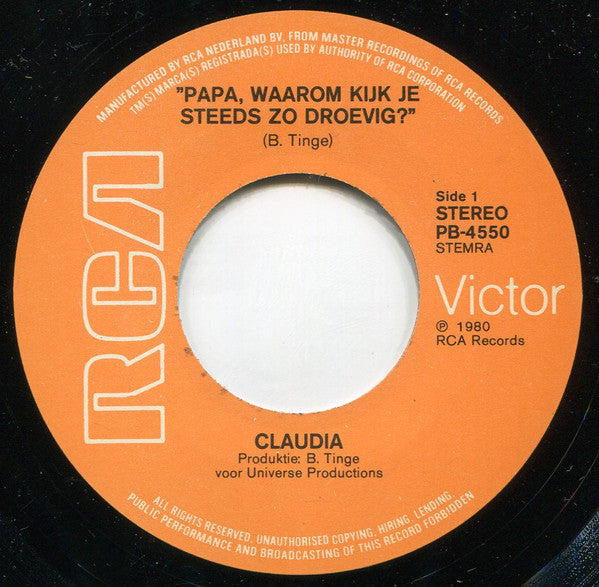 Claudia (61) : Papa, Waarom Kijk Je Steeds... / Lieve Papa (7", Single)