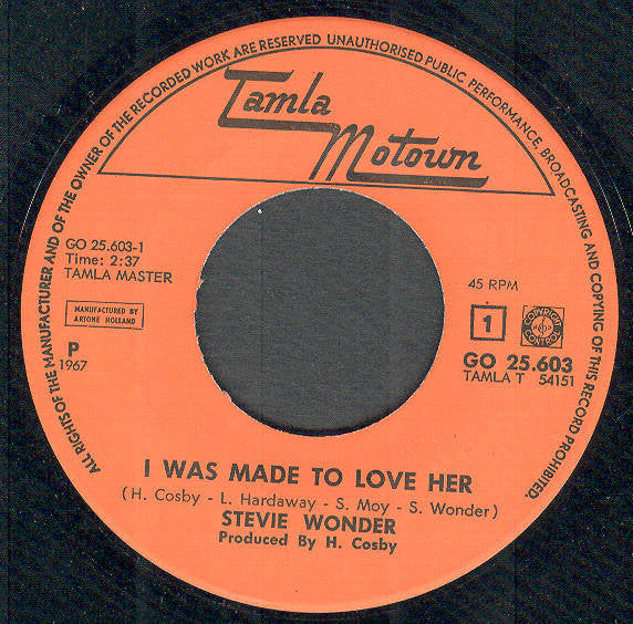 Stevie Wonder : I Was Made To Love Her (7", Single)