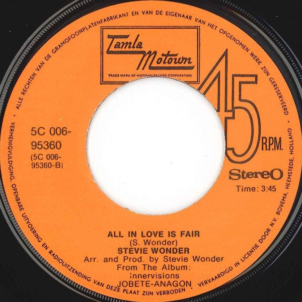 Stevie Wonder : Don't You Worry 'Bout A Thing (7")