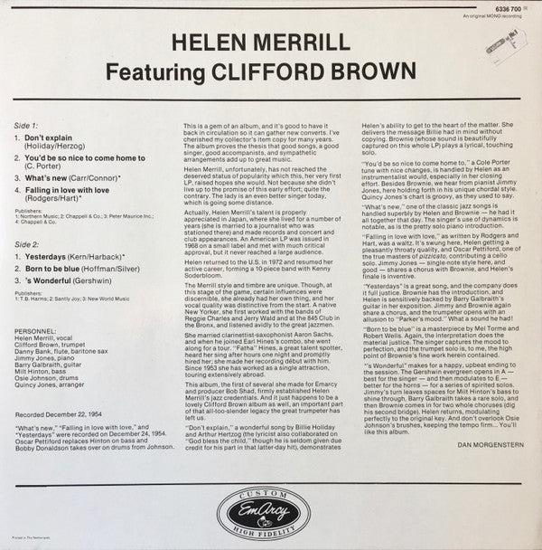 Helen Merrill : Helen Merrill (LP, Album, Mono, RE)