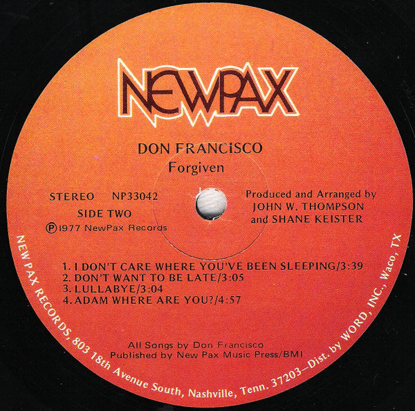 Don Francisco (2) : Forgiven (LP, Album)