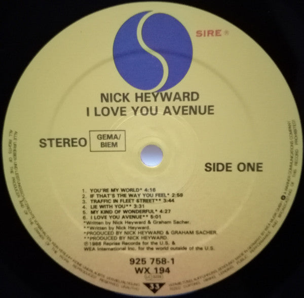 Nick Heyward : I Love You Avenue (LP, Album)