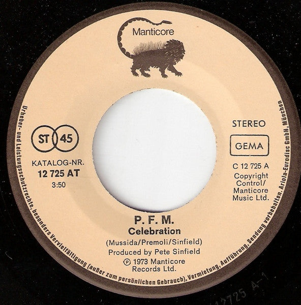Premiata Forneria Marconi : Celebration (7", Single)