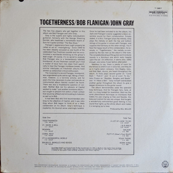 Bob Flanigan / John Gray (2) : Togetherness (LP, Album, Mono, Scr)