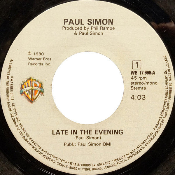 Paul Simon : Late In The Evening (7", Single)