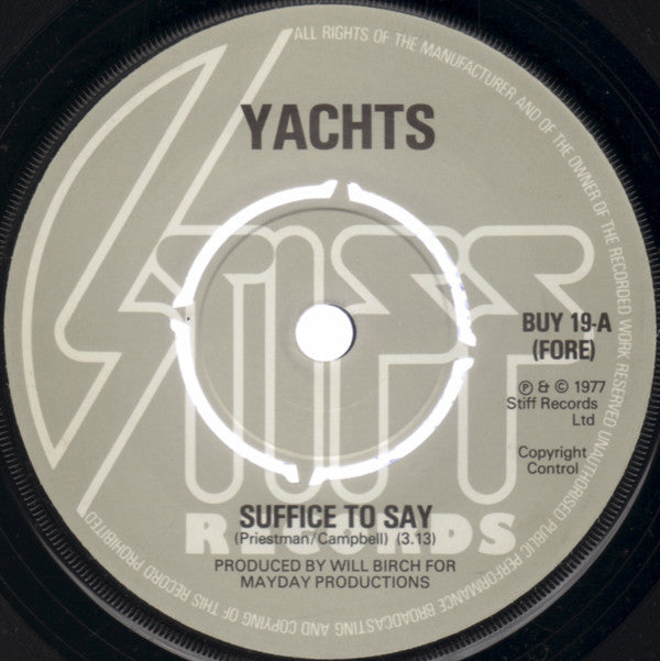 Yachts : Suffice To Say (7", Kno)