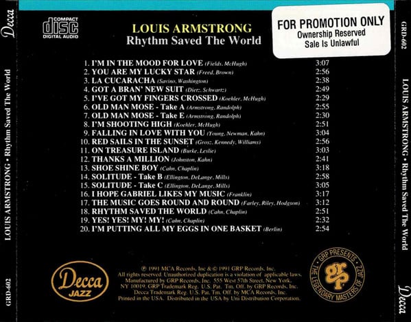 Louis Armstrong And His Orchestra, Louis Armstrong : Rhythm Saved The World (CD, Album, Comp, RE, RM)