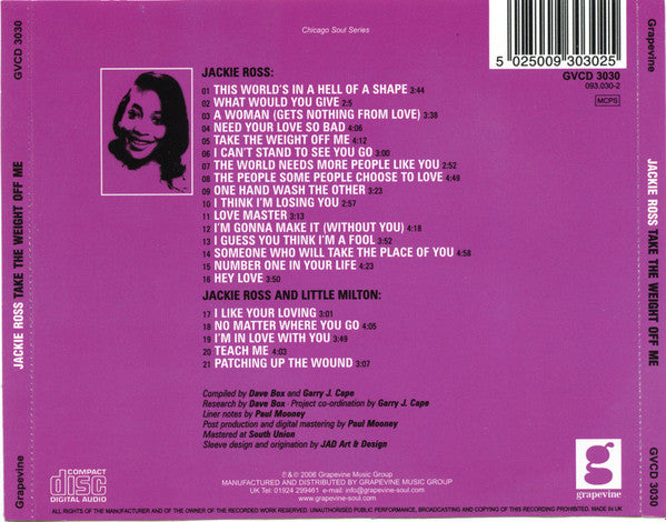 Jackie Ross : Take The Weight Off Me (CD, Comp)
