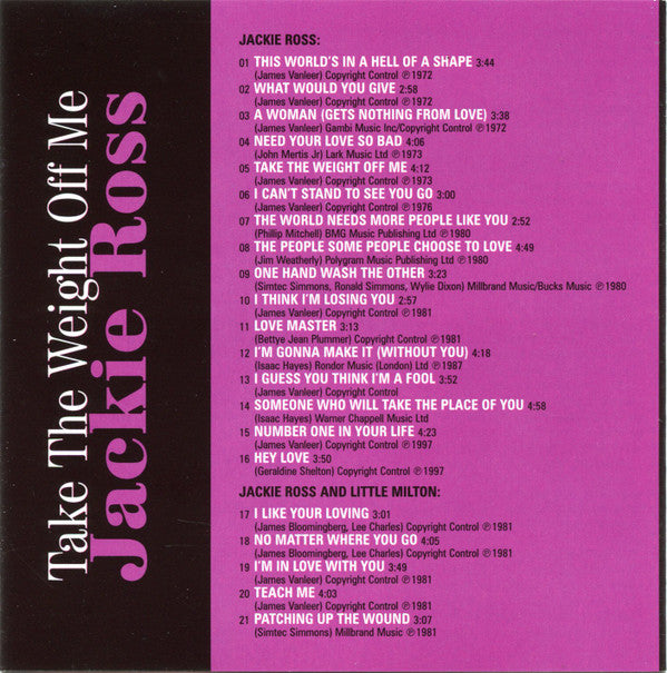 Jackie Ross : Take The Weight Off Me (CD, Comp)