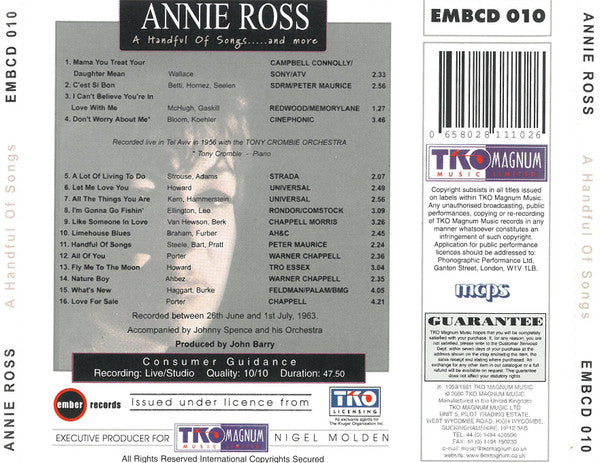 Annie Ross : Sings A Handful Of Songs (CD, Album, RE)