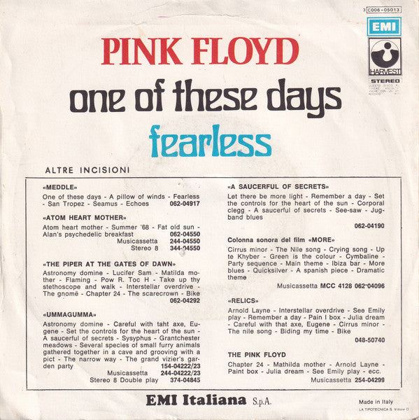 Pink Floyd : One Of These Days / Fearless (7", Single)