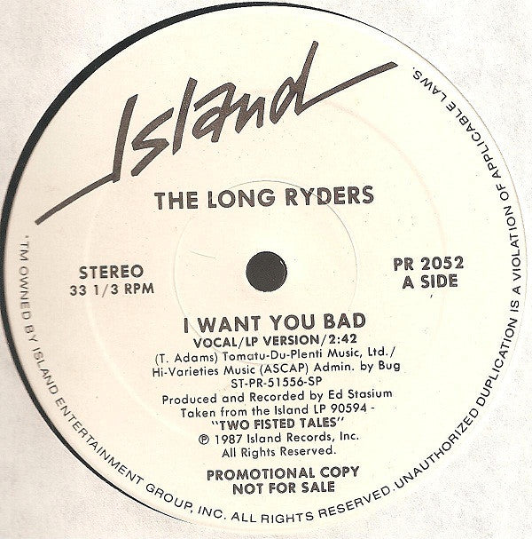 The Long Ryders : I Want You Bad (12", Promo)