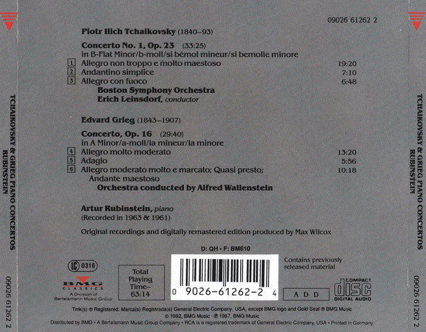 Pyotr Ilyich Tchaikovsky ▪ Edvard Grieg - Arthur Rubinstein, Erich Leinsdorf ▪ Alfred Wallenstein : Piano Concertos (CD, Comp)
