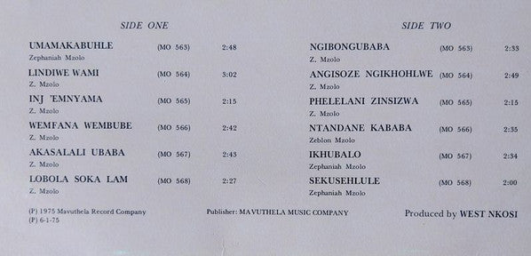 Mzolo Mbube Group : "Wemfana Wembube" (LP, Album)