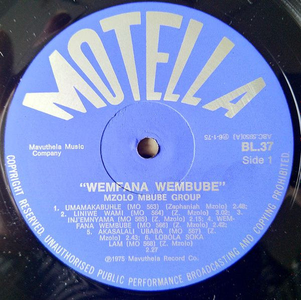 Mzolo Mbube Group : "Wemfana Wembube" (LP, Album)