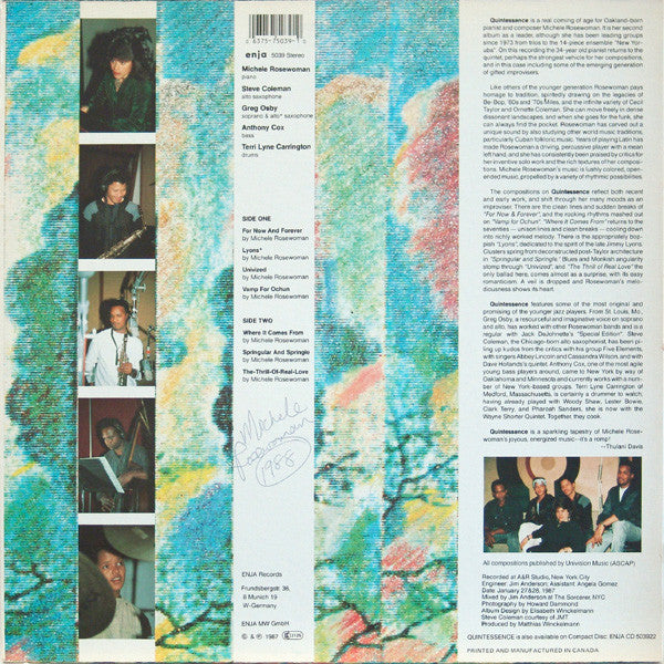 Michele Rosewoman : Quintessence (LP, Album, Dir)