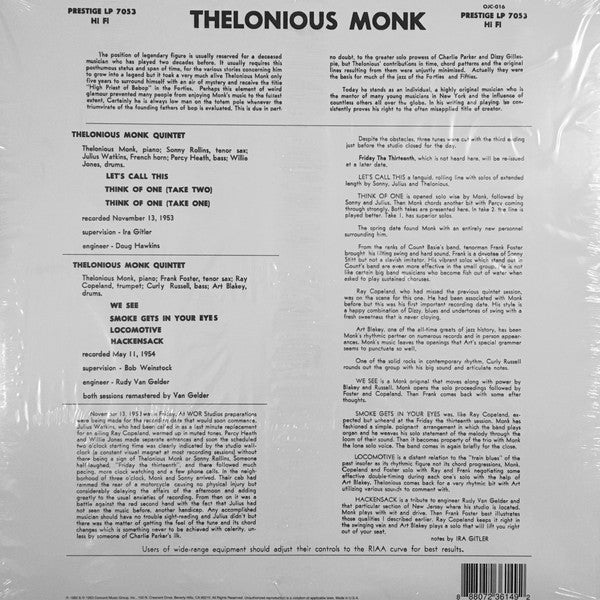 Thelonious Monk with Sonny Rollins and Frank Foster : Monk (LP, Album, RE, RM)