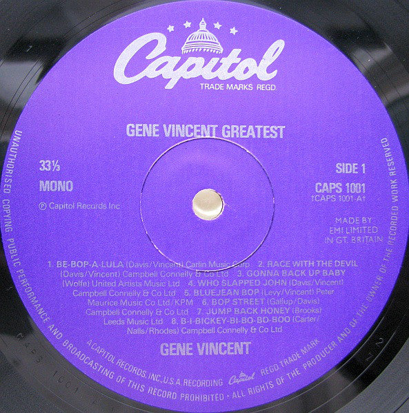 Gene Vincent : Gene Vincent Greatest (LP, Comp, Mono)