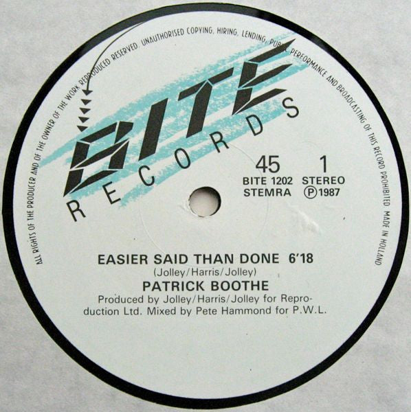 Patrick Boothe : Easier Said Than Done (12")
