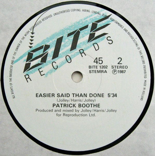 Patrick Boothe : Easier Said Than Done (12")