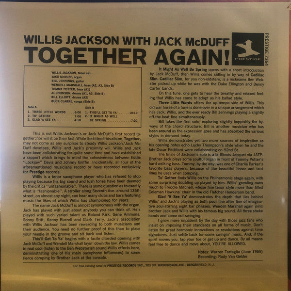 Willis Jackson With Brother Jack McDuff : Together Again! (LP, Album, RE)