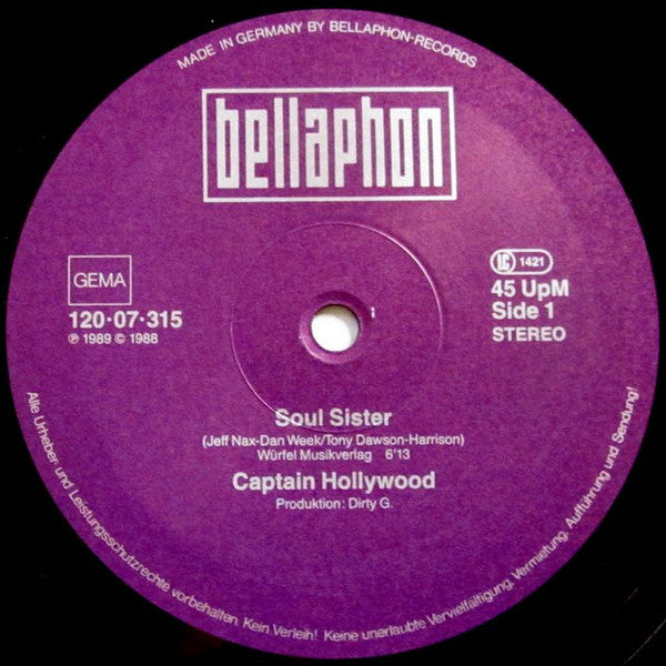 Captain Hollywood : Soul Sister (12")