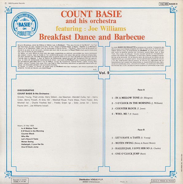 Count Basie Orchestra Featuring Joe Williams : Breakfast Dance And Barbecue (LP, Album, RE)