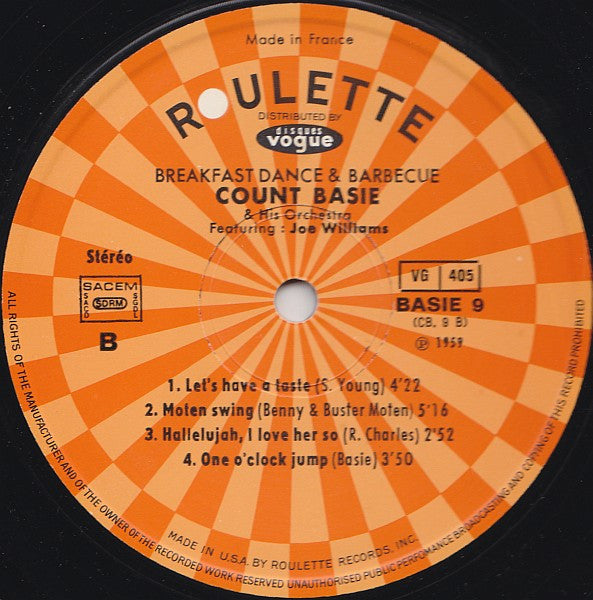 Count Basie Orchestra Featuring Joe Williams : Breakfast Dance And Barbecue (LP, Album, RE)