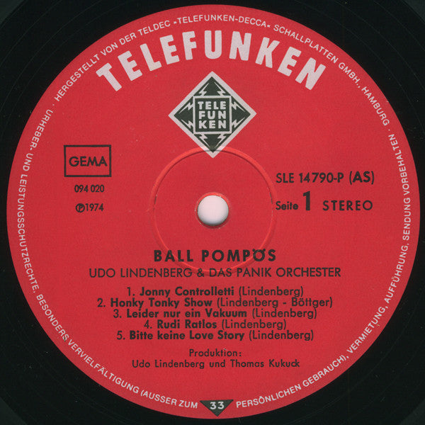 Udo Lindenberg Und Das Panikorchester : Ball Pompös (LP, Album, Gat)