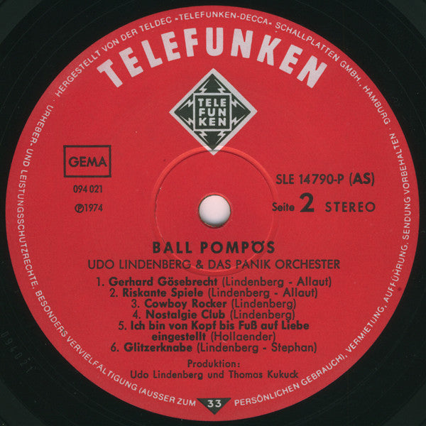 Udo Lindenberg Und Das Panikorchester : Ball Pompös (LP, Album, Gat)