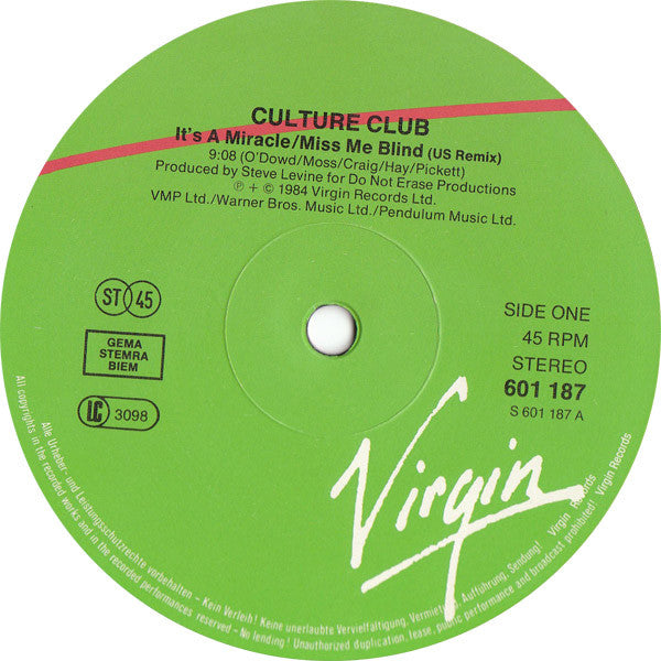 Culture Club : It's A Miracle / Miss Me Blind (12")