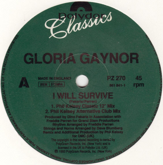 Gloria Gaynor : I Will Survive (Phil Kelsey Remix) (12")
