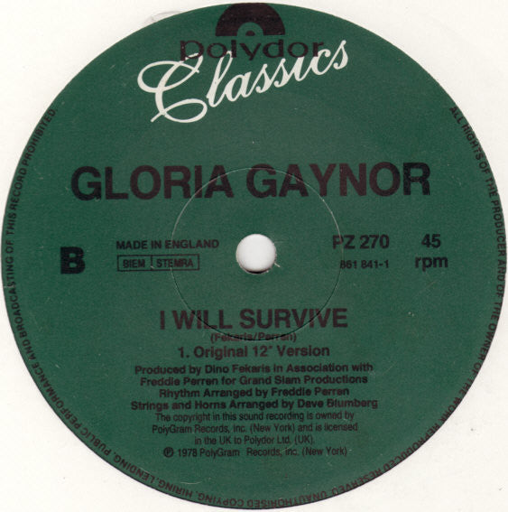 Gloria Gaynor : I Will Survive (Phil Kelsey Remix) (12")