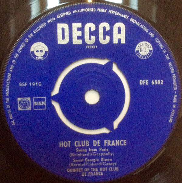 Quintette Du Hot Club De France : Hot Club Of France (7", Mono)