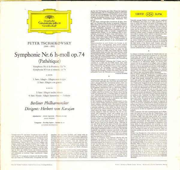 Pyotr Ilyich Tchaikovsky - Berliner Philharmoniker · Herbert von Karajan : Symphonie Nr.6 h-moll »Pathétique« (LP, RE)