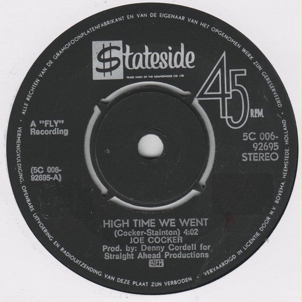 Joe Cocker : High Time We Went (7", Single, Pin)