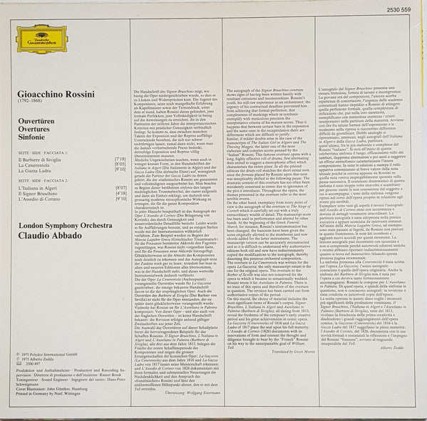 Gioacchino Rossini - London Symphony Orchestra, Claudio Abbado : Ouvertüren (LP, RE)