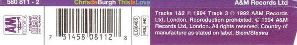 Chris de Burgh : This Is Love (CD, Single)