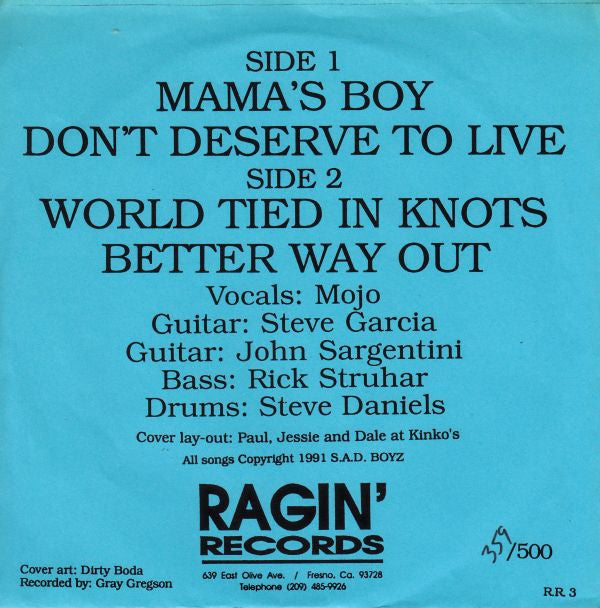 S.A.D. Boyz : Mama's Boy (7", Ltd, Num, Blu)