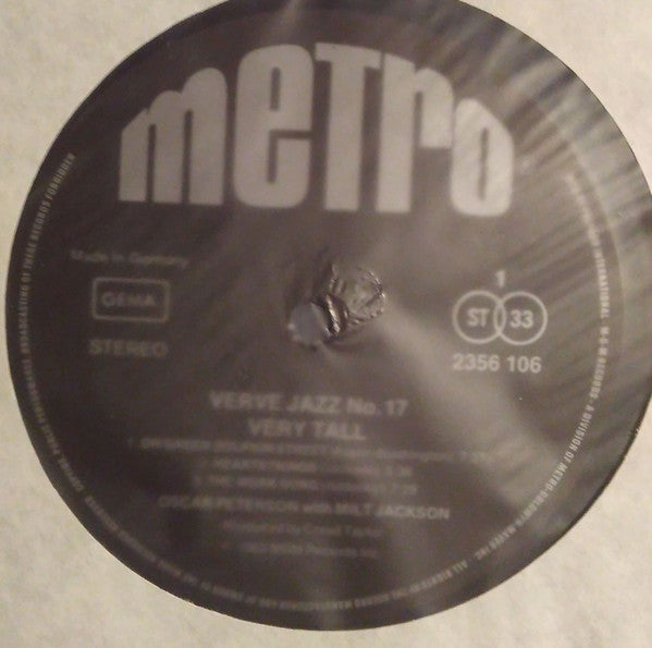 Oscar Peterson With Milt Jackson : Very Tall (LP, Album, RE)