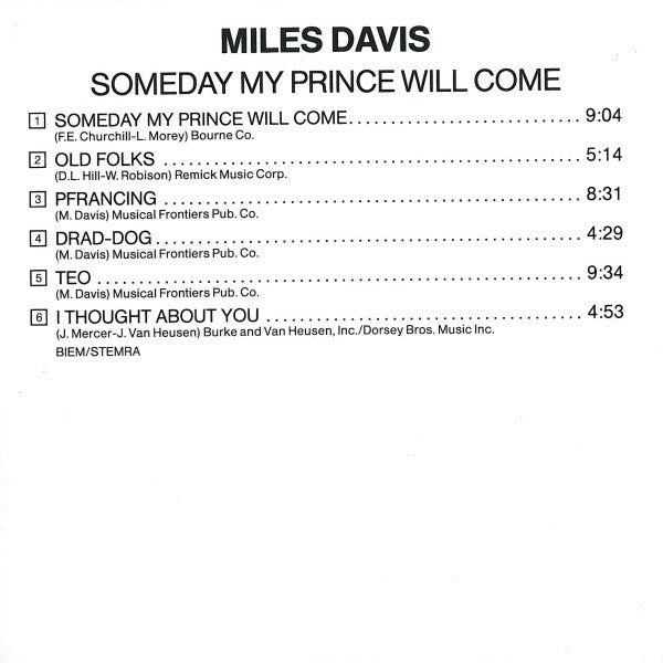 Miles Davis : Someday My Prince Will Come (CD, Album, RE, RM)