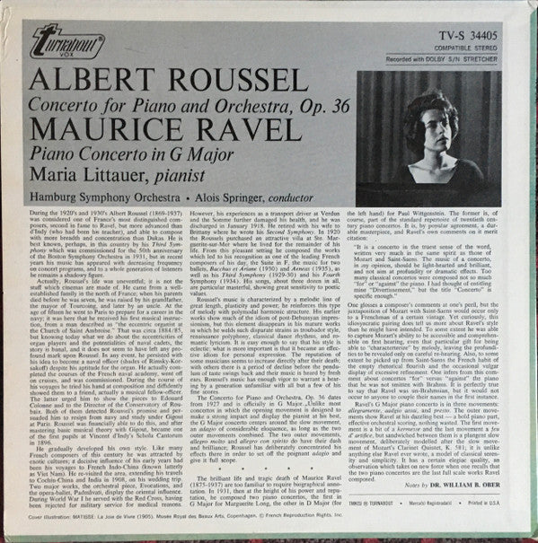 Albert Roussel / Maurice Ravel, Maria Littauer, Hamburger Symphoniker ● Alois Springer : Piano Concerto, Op. 36 / Piano Concerto In G Major (LP)